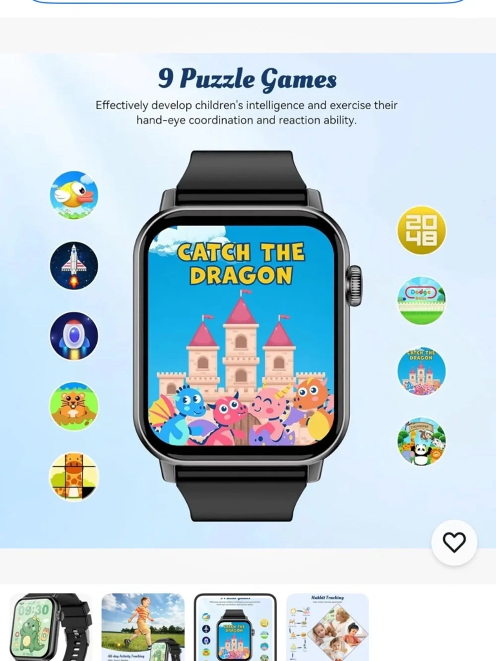 Kids Smartwatch with 9 Educational Puzzle Games & Activity Tracking Black